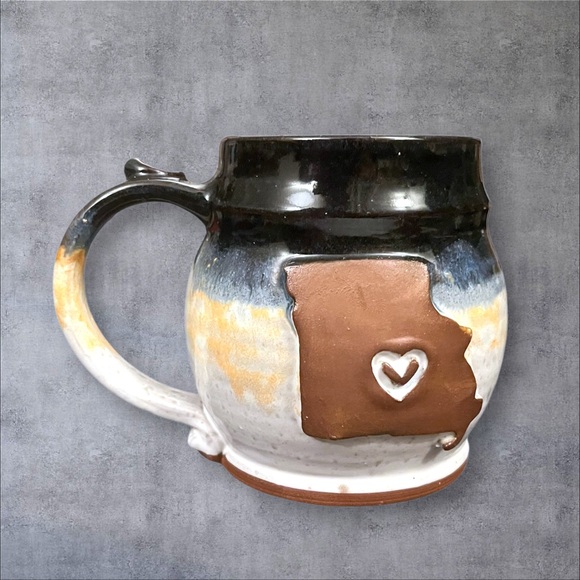 J Rae Studio Pottery Missouri State Coffee Mug Cup Drip Glazed Stoneware 12oz - Picture 3 of 12